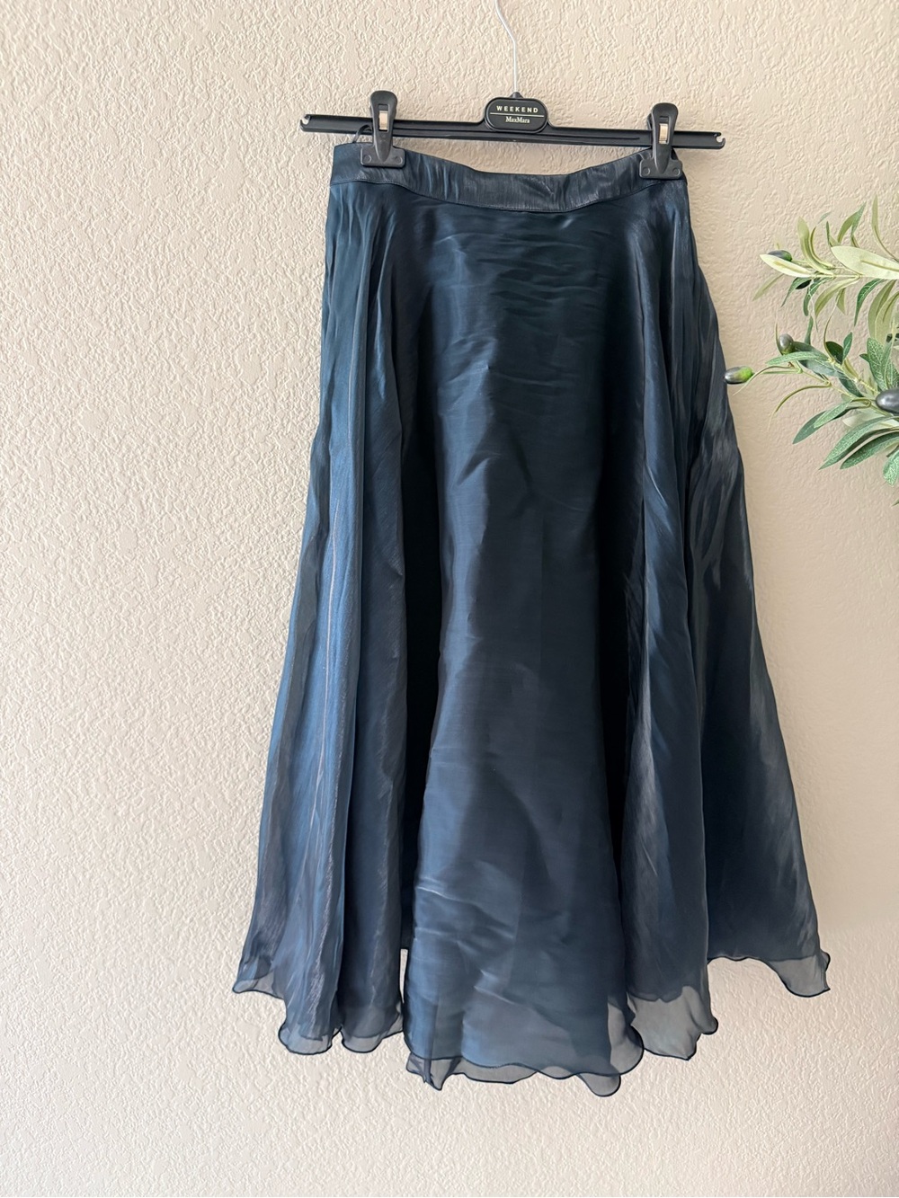 Anthropologie Sheer Navy A-Line Midi Skirt